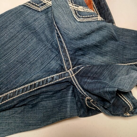 BKE Denim Payton Jeans Women 32L Dark Wash Blue Pants Whiskered White Stitching - Picture 11 of 16